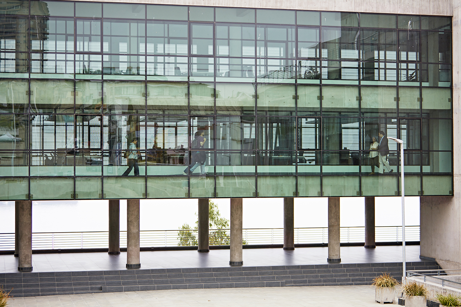 Students in building on campus